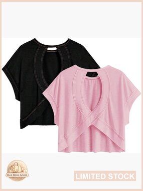 Criss Cross Cut Out Back Tops Summer Casual T-Shirt Open Back Crewneck Short